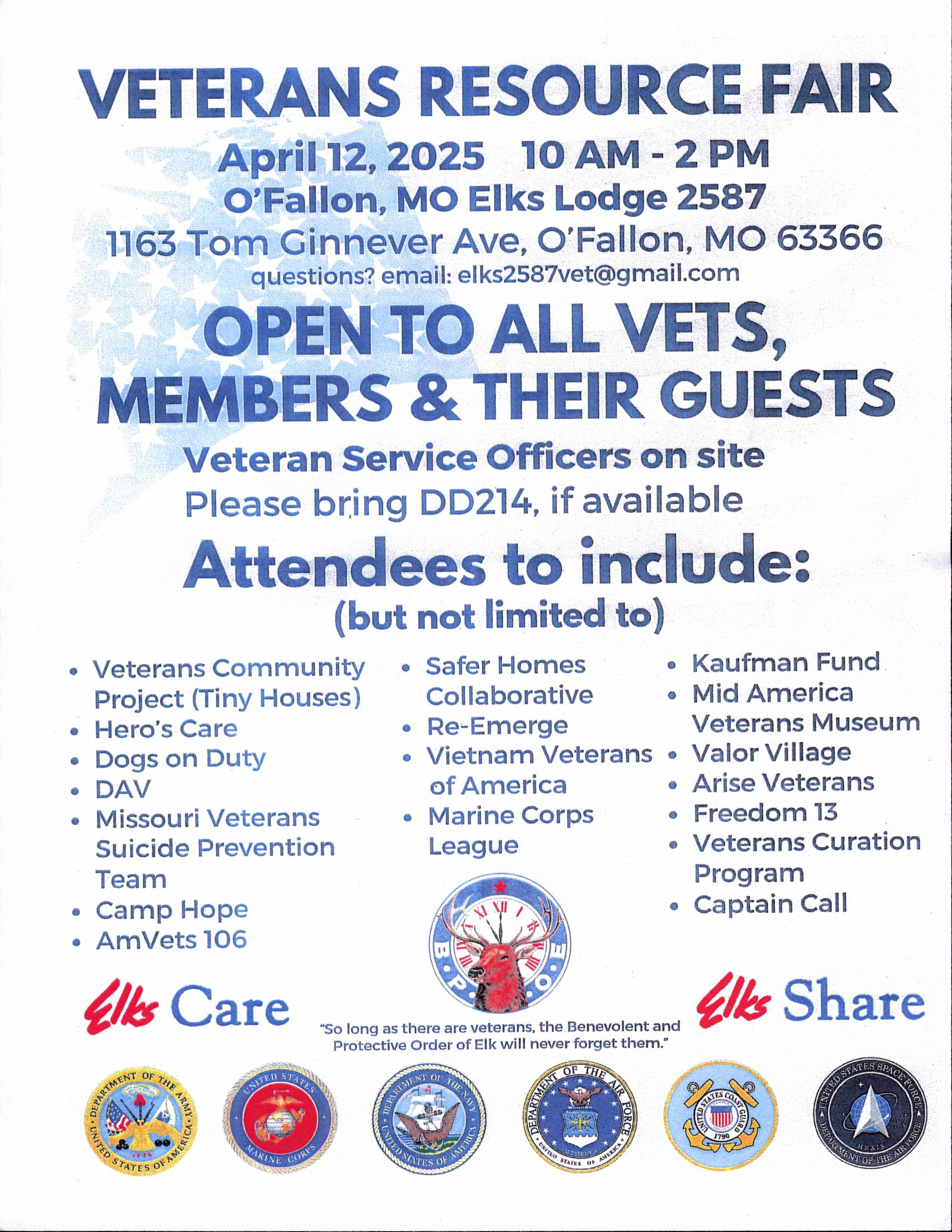 Veterans Resource Fair, April 12 at 10 am at O'Fallon's Missouri Elks Lodge 2587