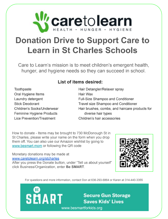 Care to Learn is hosting a donation drive to support St. Charles Schools