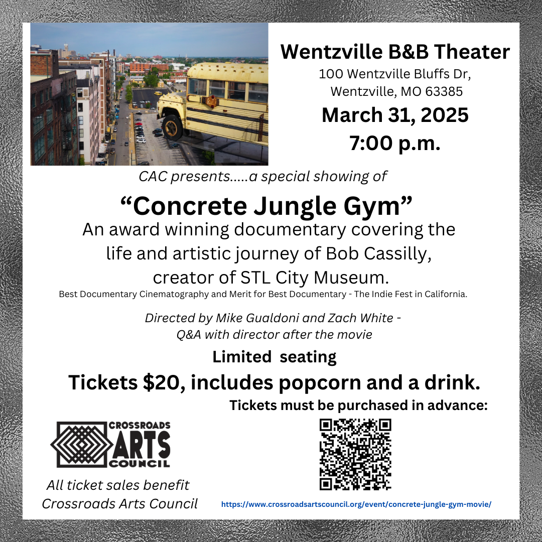 The Crossroads Arts Council presents a special showing of "Concrete Jungle Gym", an award winning documentary of artist Bob Cassilly