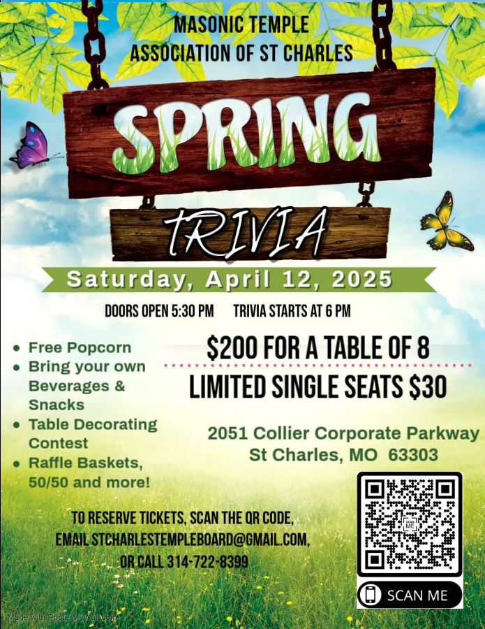 The Masonic Temple Association of St. Charles is hosting a Spring Trivia on Saturday, April 12.