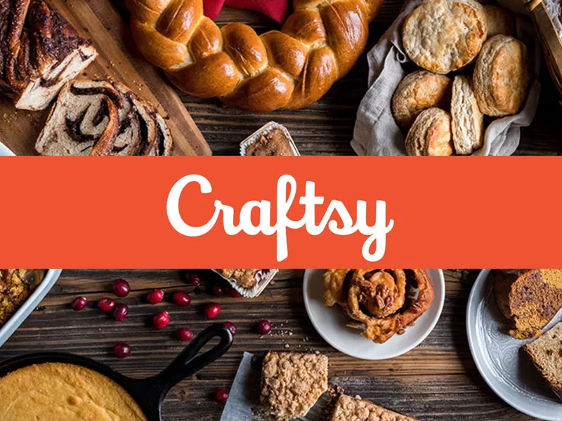 a table covered in baked goods with the title Craftsy across the middle