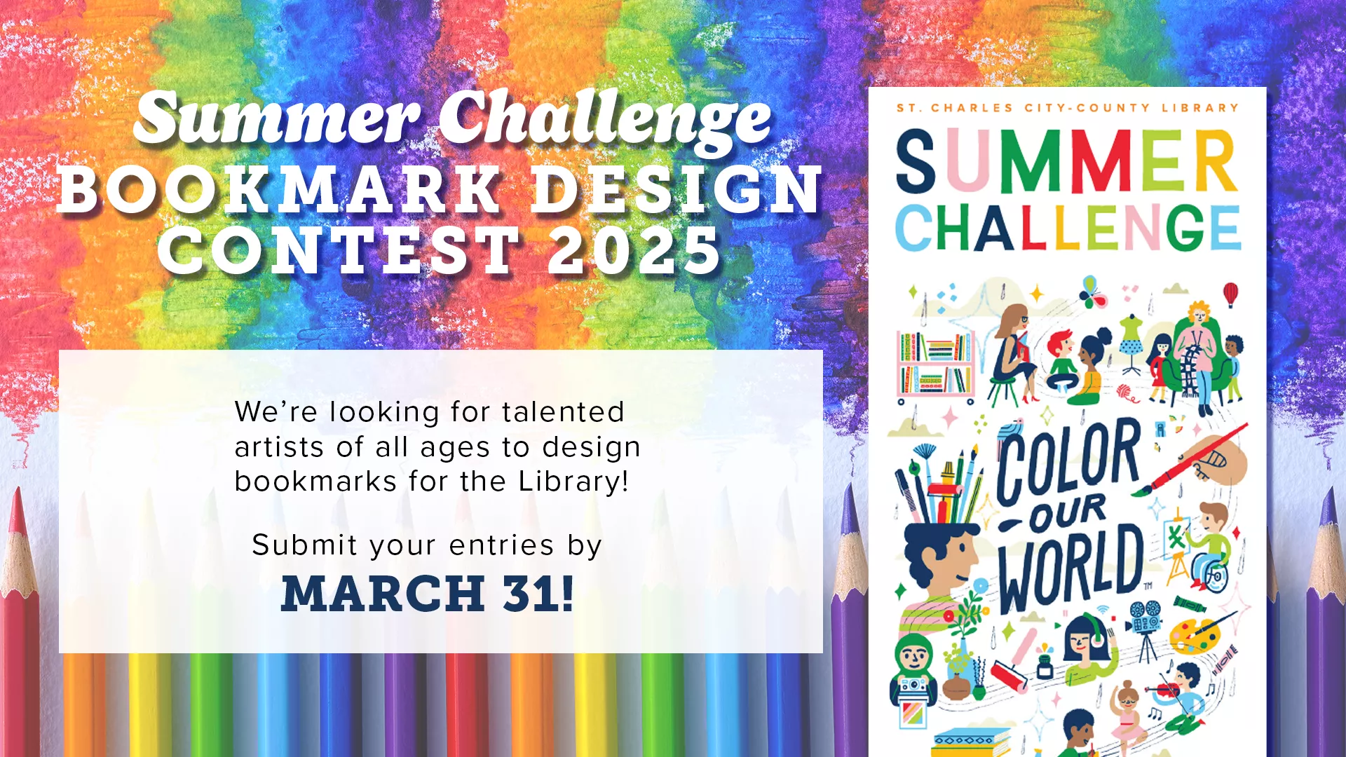 Looking for talented artists of all ages! Enter the 2025 Summer Challenge Bookmark Contest.